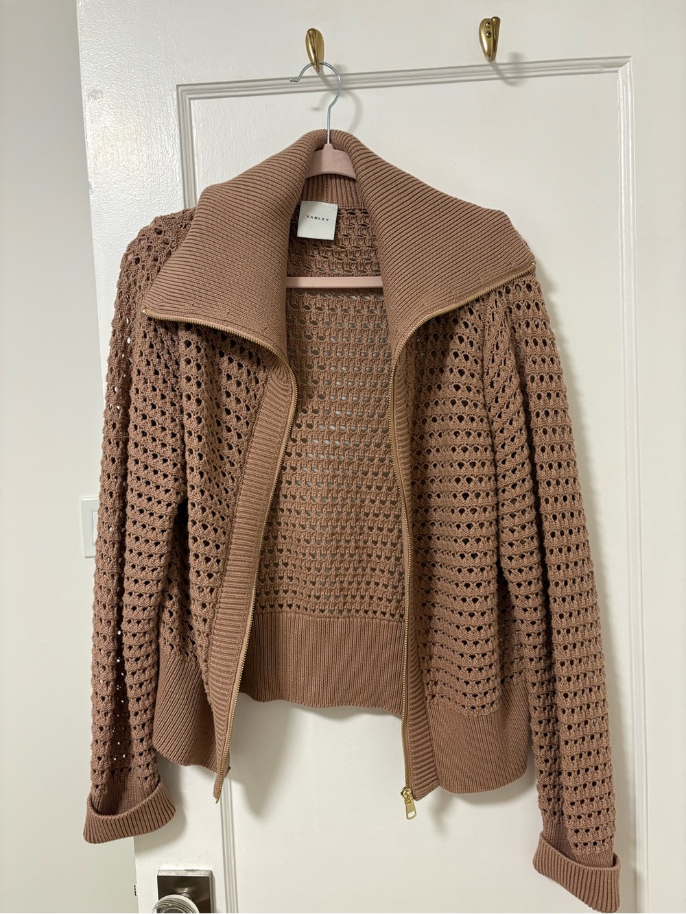 Varley Open-Knit Zip Sweater Jacket - Taupe